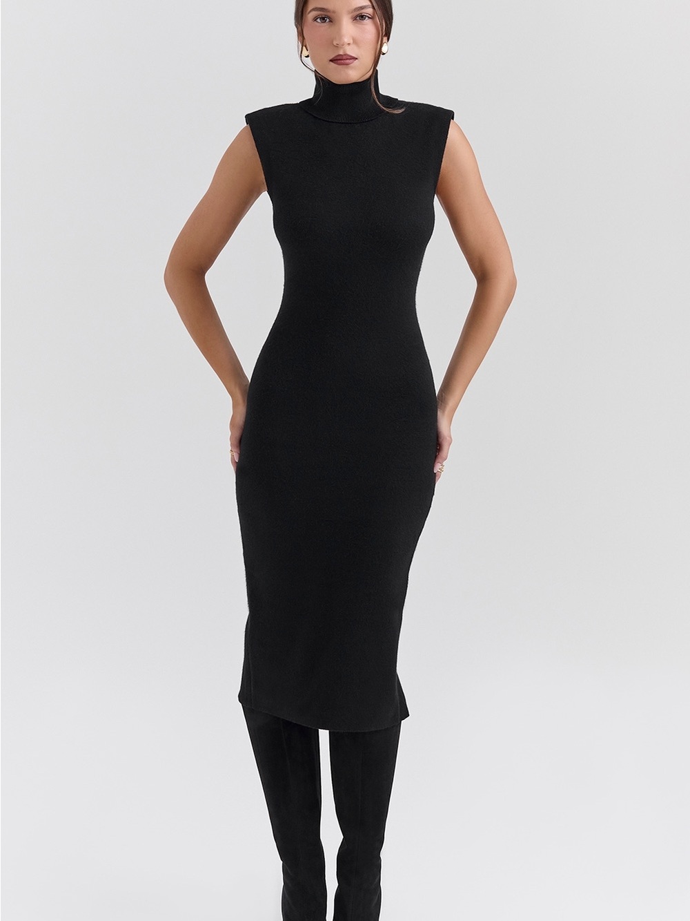 House of CB Black Sleeveless Turtleneck Midi Dress